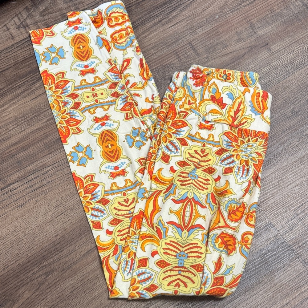LuLaRoe Women's Leggings with Orange and Blue Floral Design